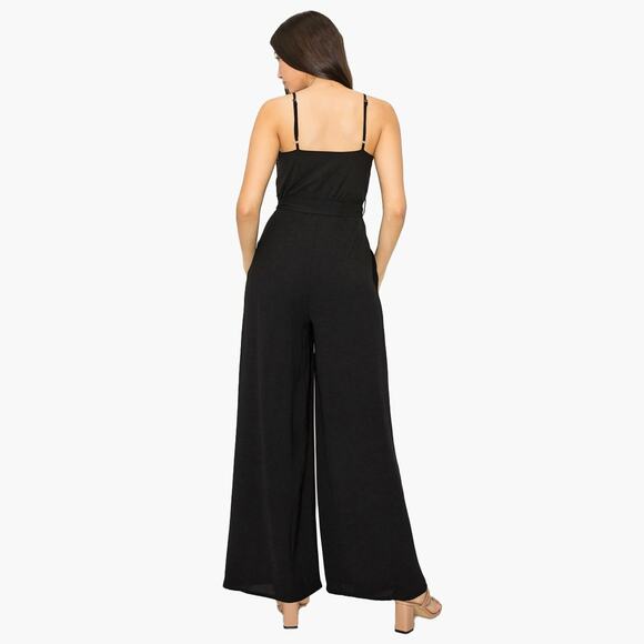 NWT VICI Sleeveless V-Neck Wrap Jumpsuit with Tie Waist (Black | Size S) - Picture 3 of 6